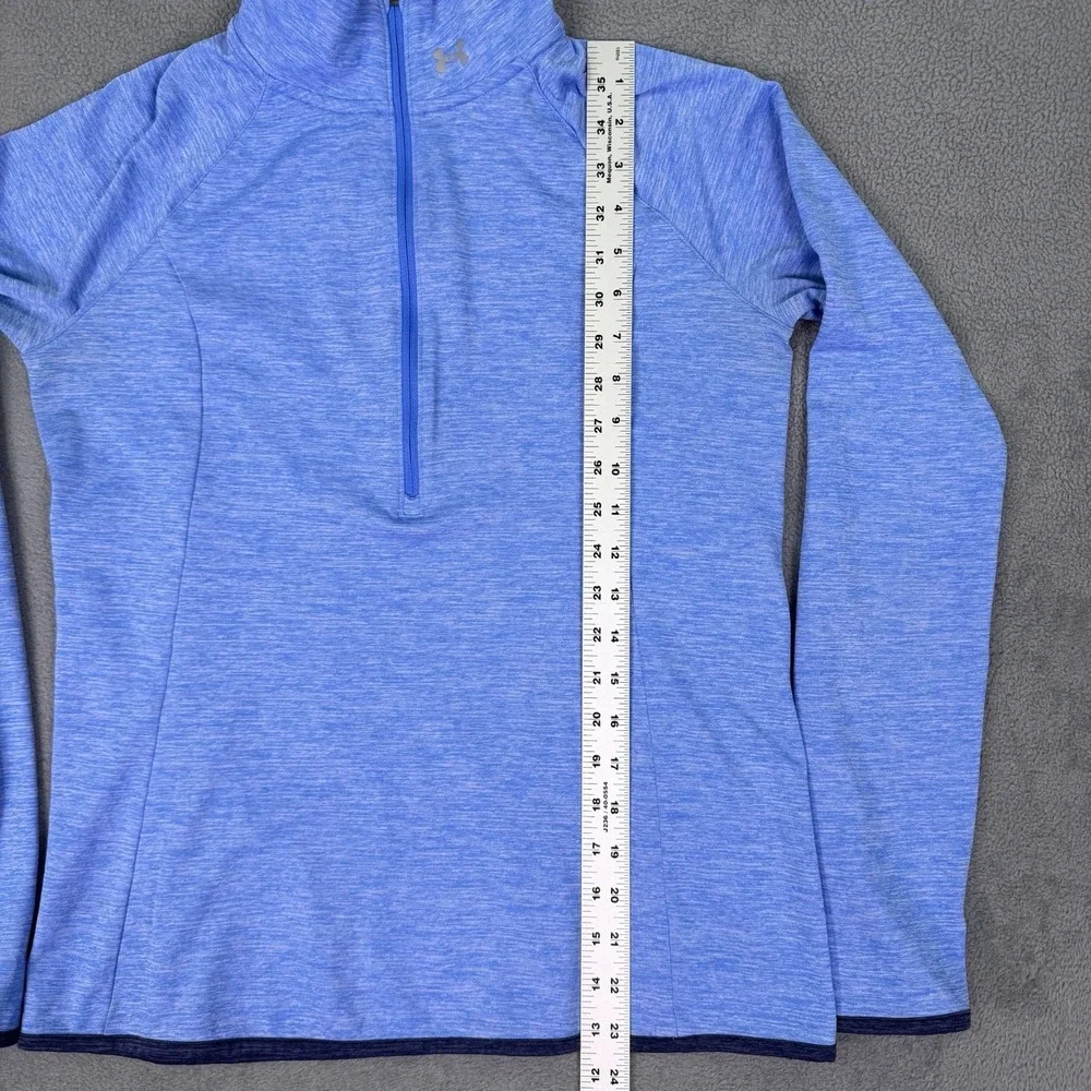 Under Armour Shirt Womens Medium Blue Heathered Long Sleeve 1/4 Zip Run Fittted - Picture 6 of 11
